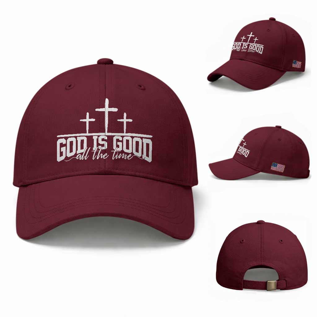 God Is Good Baseball Cap Jesus Cross Minimal Religious Faith Bible Verse Inspirational TS10 Baseball Cap Universal Fit Maroon Print Your Wear