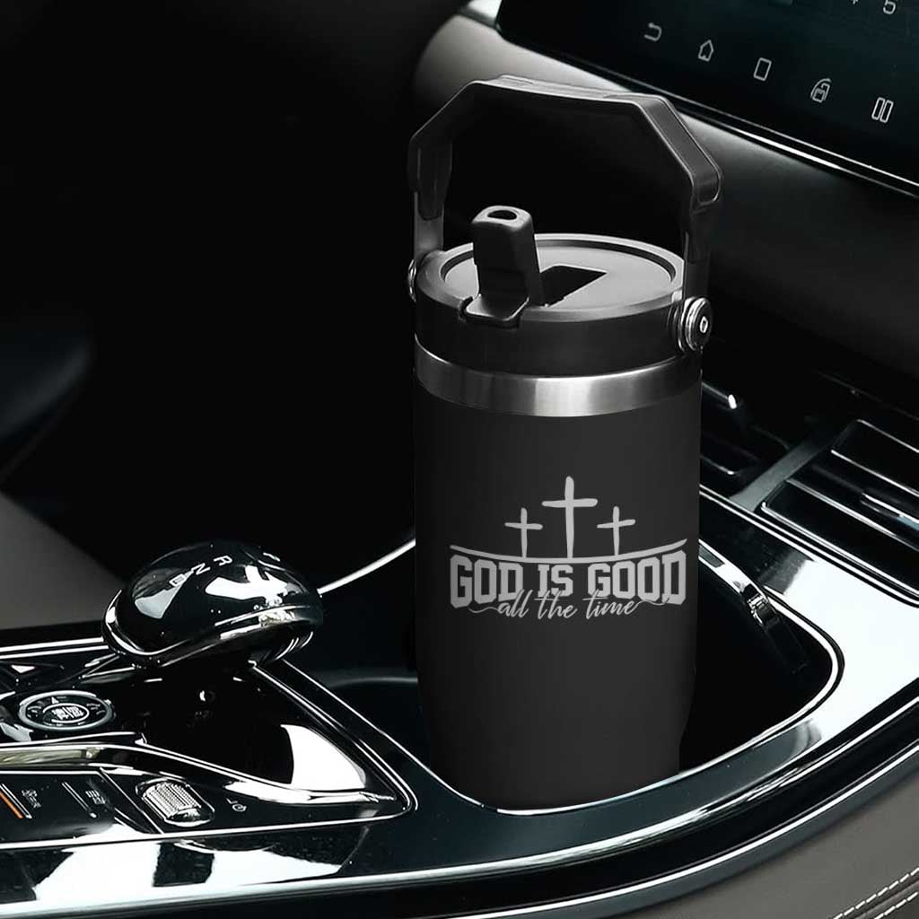 God Is Good Flip Straw Tumbler Jesus Cross Minimal Religious Faith Bible Verse Inspirational TS10 Print Your Wear