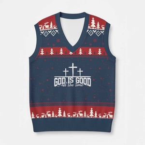 God Is Good V-Neck Knit Sweater Vest Jesus Cross Minimal Religious Faith Bible Verse Inspirational TS10 Navy Red Print Your Wear