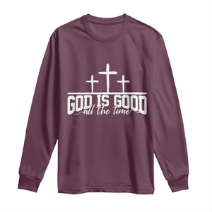 God Is Good Long Sleeve Shirt Jesus Cross Minimal Religious Faith Bible Verse Inspirational TS10 Maroon Print Your Wear