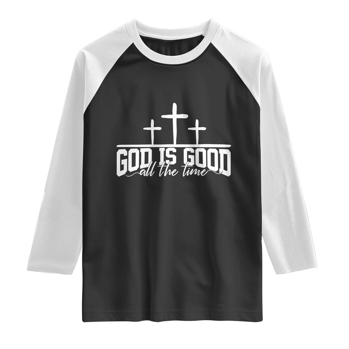 God Is Good Raglan Shirt Jesus Cross Minimal Religious Faith Bible Verse Inspirational TS10 Black White Print Your Wear