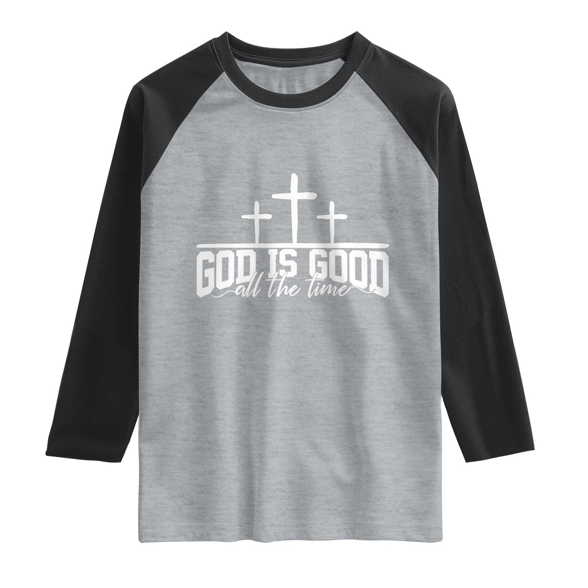 God Is Good Raglan Shirt Jesus Cross Minimal Religious Faith Bible Verse Inspirational TS10 Heather Gray Black Print Your Wear