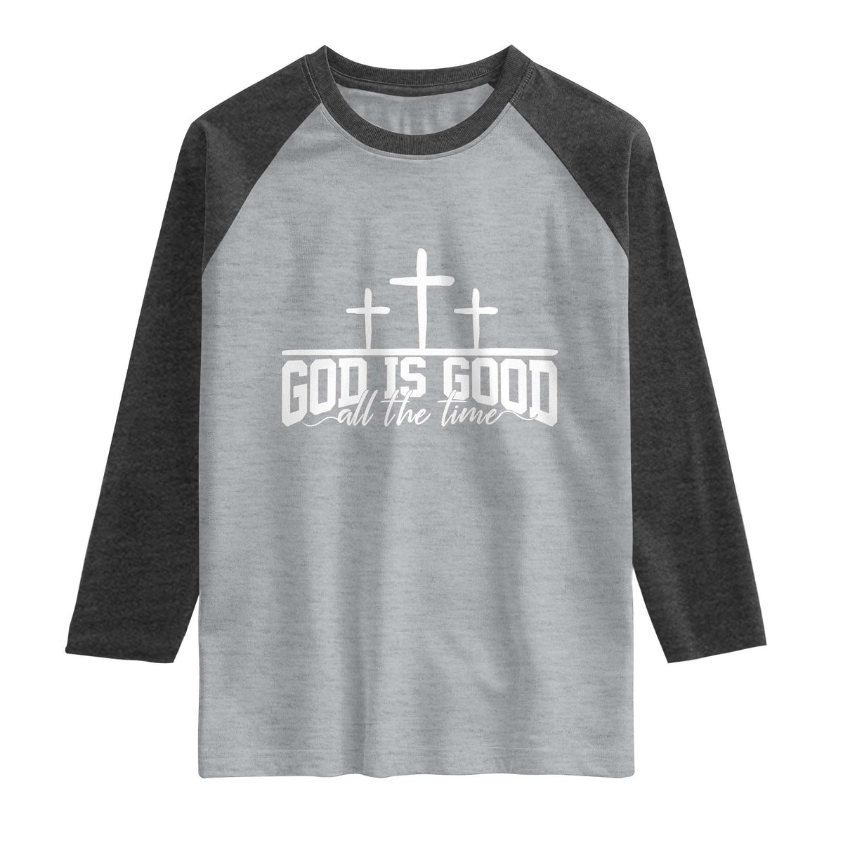 God Is Good Raglan Shirt Jesus Cross Minimal Religious Faith Bible Verse Inspirational TS10 Heather Gray Heather Charcoal Print Your Wear