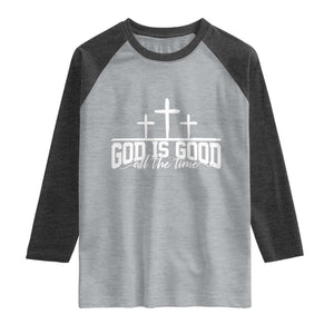 God Is Good Raglan Shirt Jesus Cross Minimal Religious Faith Bible Verse Inspirational TS10 Heather Gray Heather Charcoal Print Your Wear