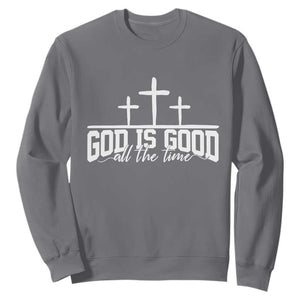 God Is Good Sweatshirt Jesus Cross Minimal Religious Faith Bible Verse Inspirational TS10 Charcoal Print Your Wear