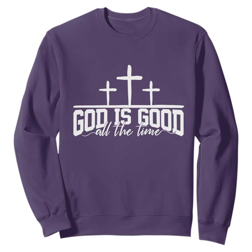 God Is Good Sweatshirt Jesus Cross Minimal Religious Faith Bible Verse Inspirational TS10 Purple Print Your Wear