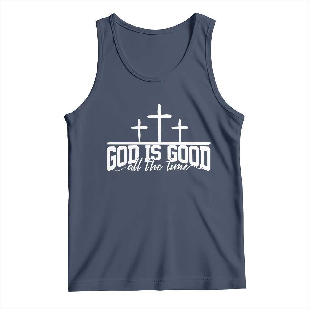 God Is Good Tank Top Jesus Cross Minimal Religious Faith Bible Verse Inspirational TS10 Navy Print Your Wear