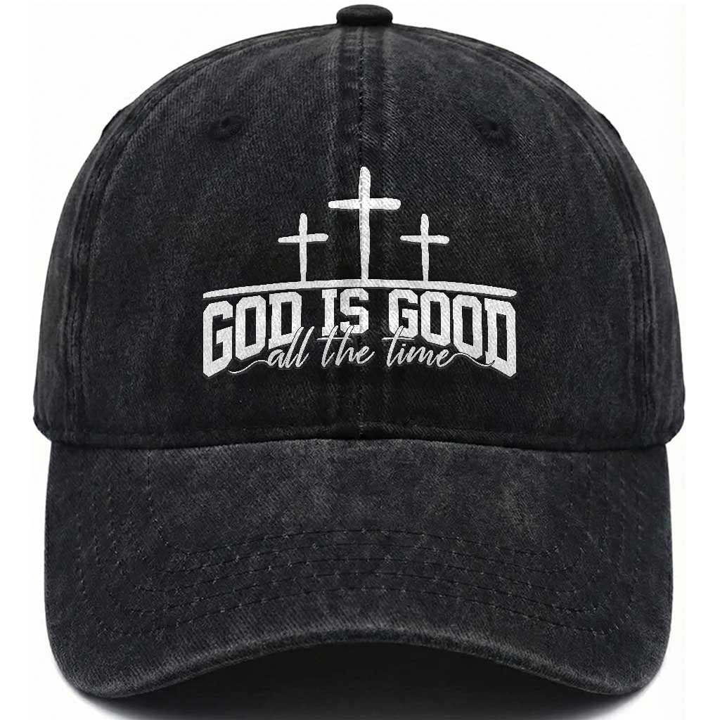 God Is Good Washed Cotton Baseball Cap Jesus Cross Minimal Religious Faith Bible Verse Inspirational TS10 Print Your Wear