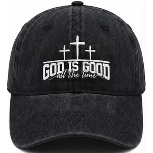 God Is Good Washed Cotton Baseball Cap Jesus Cross Minimal Religious Faith Bible Verse Inspirational TS10 Print Your Wear