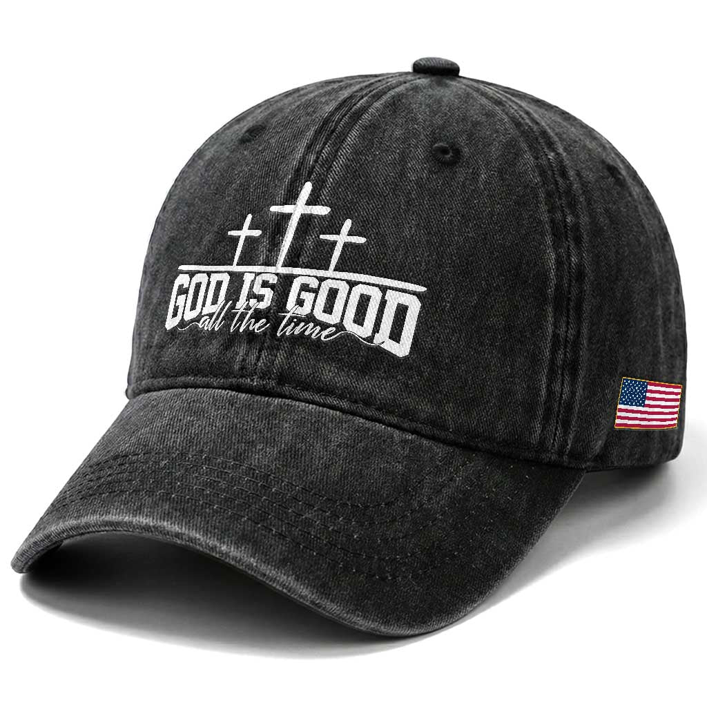 God Is Good Washed Cotton Baseball Cap Jesus Cross Minimal Religious Faith Bible Verse Inspirational TS10 Print Your Wear