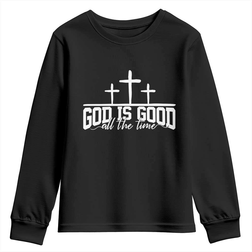 God Is Good Youth Sweatshirt Jesus Cross Minimal Religious Faith Bible Verse Inspirational TS10 Black Print Your Wear
