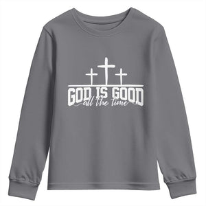 God Is Good Youth Sweatshirt Jesus Cross Minimal Religious Faith Bible Verse Inspirational TS10 Charcoal Print Your Wear