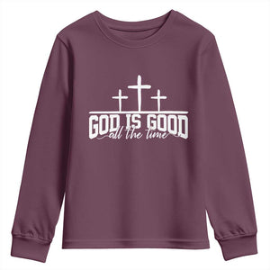 God Is Good Youth Sweatshirt Jesus Cross Minimal Religious Faith Bible Verse Inspirational TS10 Maroon Print Your Wear