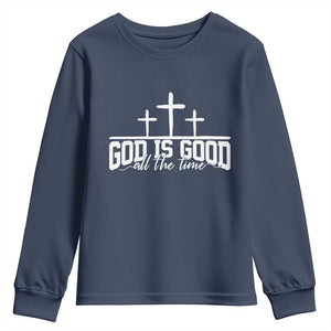 God Is Good Youth Sweatshirt Jesus Cross Minimal Religious Faith Bible Verse Inspirational TS10 Navy Print Your Wear