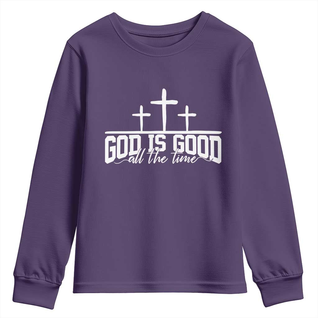 God Is Good Youth Sweatshirt Jesus Cross Minimal Religious Faith Bible Verse Inspirational TS10 Purple Print Your Wear