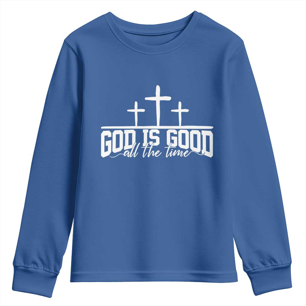 God Is Good Youth Sweatshirt Jesus Cross Minimal Religious Faith Bible Verse Inspirational TS10 Royal Blue Print Your Wear
