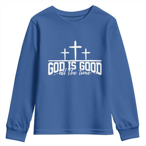 God Is Good Youth Sweatshirt Jesus Cross Minimal Religious Faith Bible Verse Inspirational TS10 Royal Blue Print Your Wear