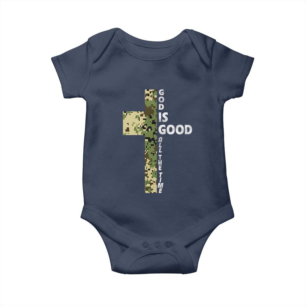 God Is Good Baby Onesie Camo Cross Religious Jesus Faith Bible Verse Inspirational TS10 Navy Print Your Wear
