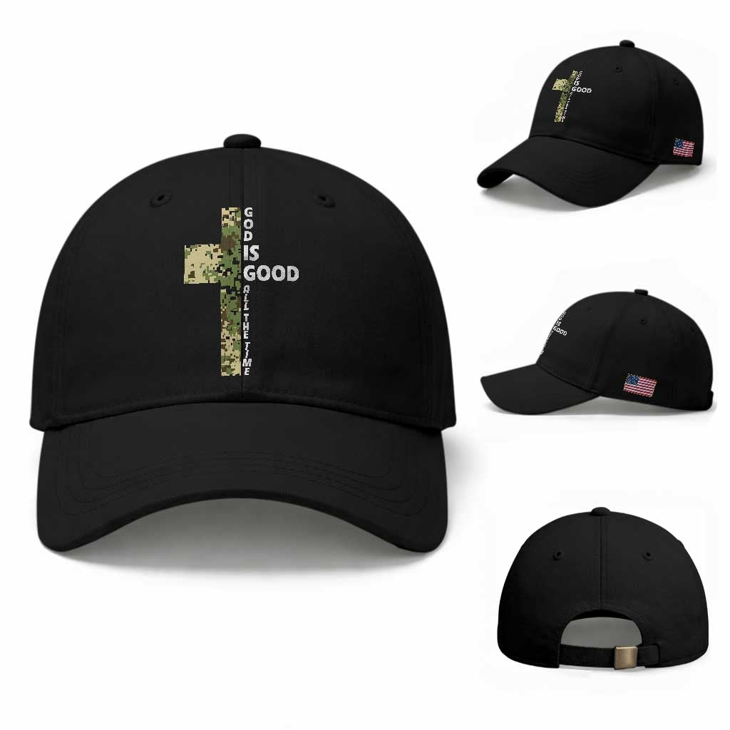 God Is Good Baseball Cap Camo Cross Religious Jesus Faith Bible Verse Inspirational TS10 Baseball Cap Universal Fit Black Print Your Wear
