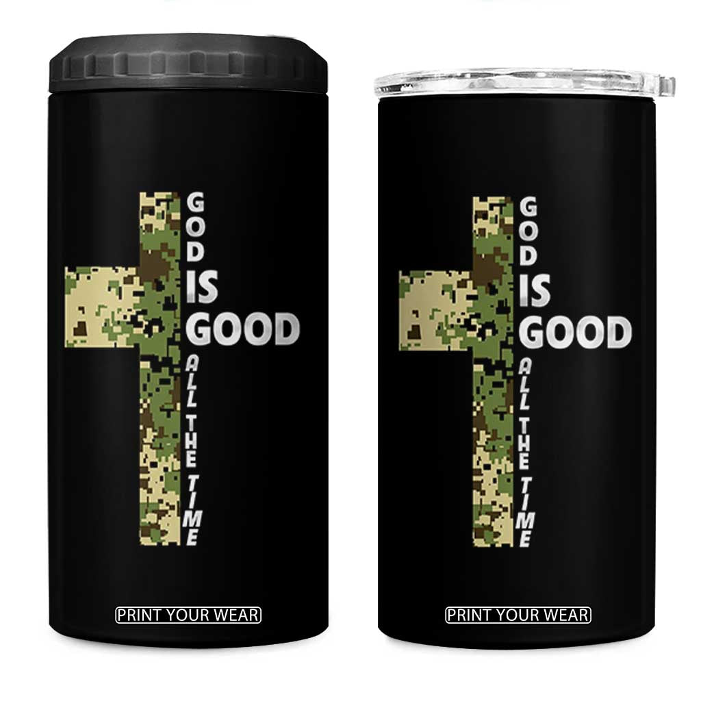God Is Good 4 in 1 Can Cooler Tumbler Camo Cross Religious Jesus Faith Bible Verse Inspirational TS10 One Size: 16 oz Black Print Your Wear