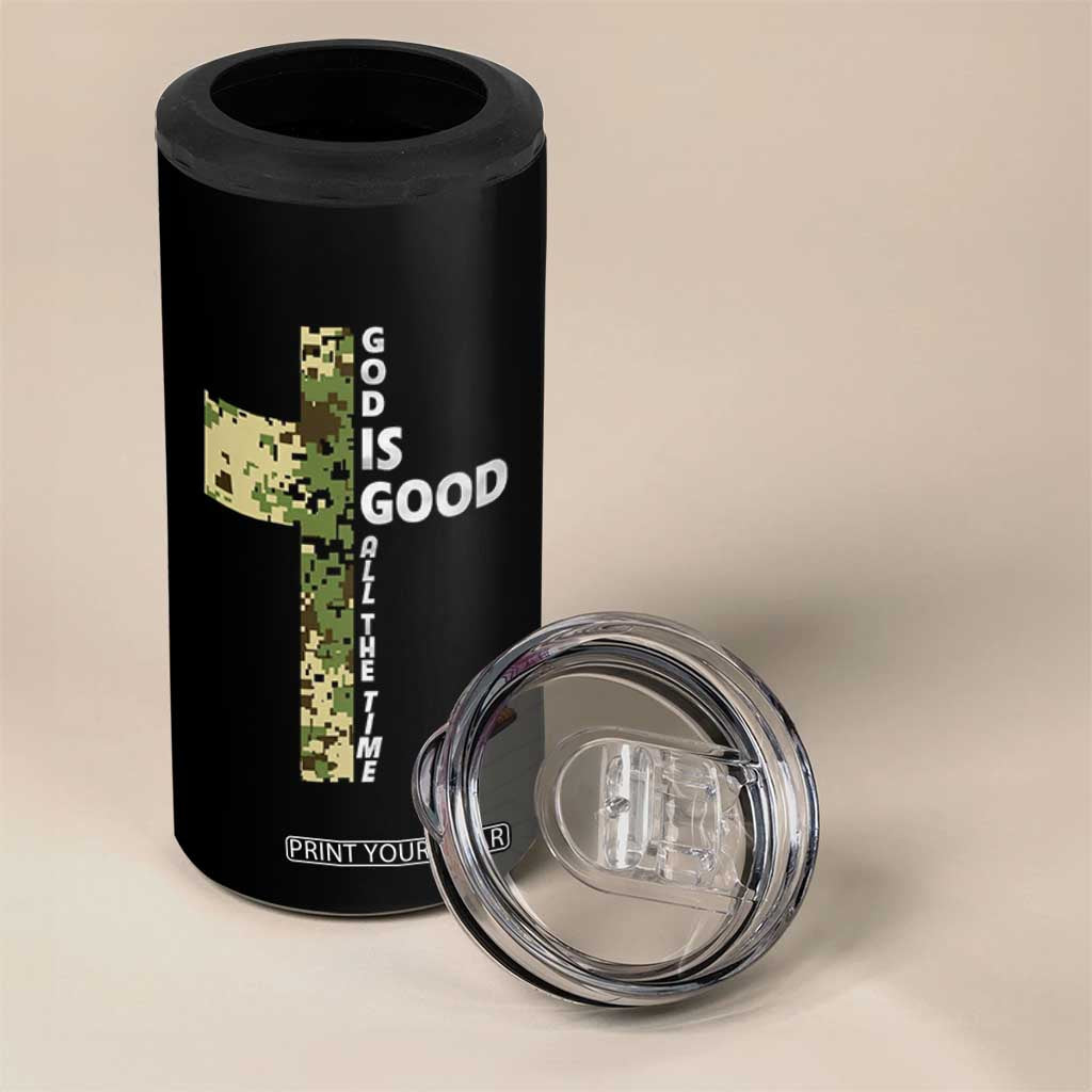 God Is Good 4 in 1 Can Cooler Tumbler Camo Cross Religious Jesus Faith Bible Verse Inspirational TS10 Print Your Wear