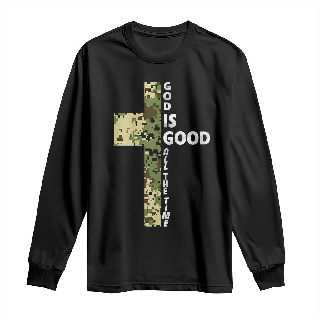 God Is Good Long Sleeve Shirt Camo Cross Religious Jesus Faith Bible Verse Inspirational TS10 Black Print Your Wear