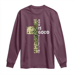 God Is Good Long Sleeve Shirt Camo Cross Religious Jesus Faith Bible Verse Inspirational TS10 Maroon Print Your Wear