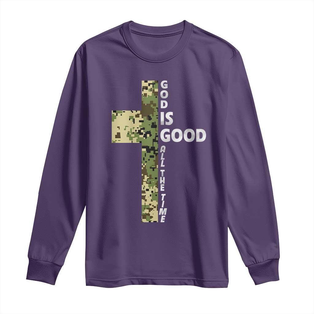 God Is Good Long Sleeve Shirt Camo Cross Religious Jesus Faith Bible Verse Inspirational TS10 Purple Print Your Wear