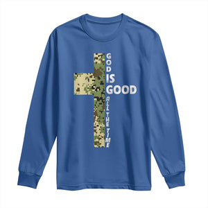 God Is Good Long Sleeve Shirt Camo Cross Religious Jesus Faith Bible Verse Inspirational TS10 Royal Blue Print Your Wear