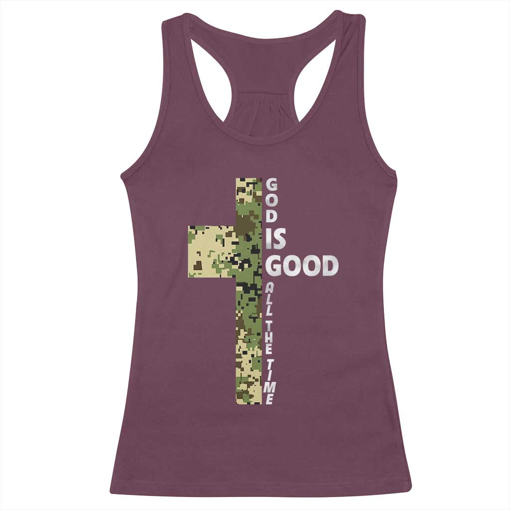 God Is Good Racerback Tank Top Camo Cross Religious Jesus Faith Bible Verse Inspirational TS10 Maroon Print Your Wear