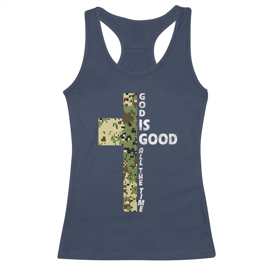 God Is Good Racerback Tank Top Camo Cross Religious Jesus Faith Bible Verse Inspirational TS10 Navy Print Your Wear