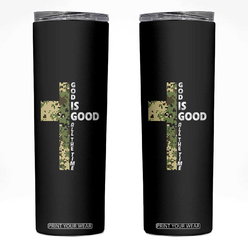 God Is Good Skinny Tumbler Camo Cross Religious Jesus Faith Bible Verse Inspirational TS10 Black Print Your Wear