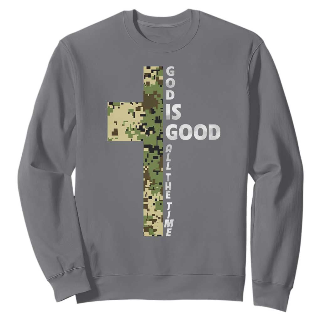 God Is Good Sweatshirt Camo Cross Religious Jesus Faith Bible Verse Inspirational TS10 Charcoal Print Your Wear