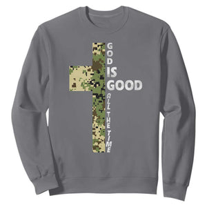God Is Good Sweatshirt Camo Cross Religious Jesus Faith Bible Verse Inspirational TS10 Charcoal Print Your Wear