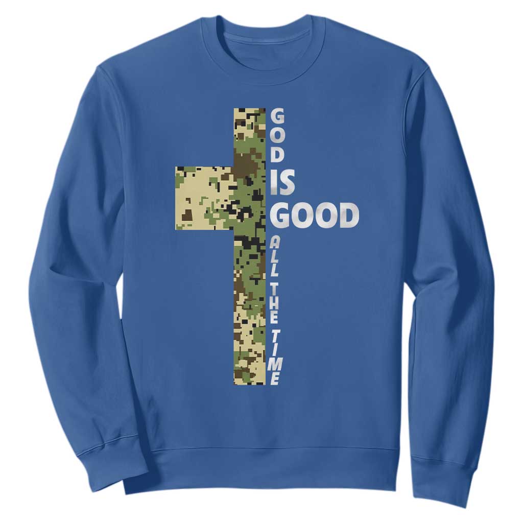God Is Good Sweatshirt Camo Cross Religious Jesus Faith Bible Verse Inspirational TS10 Royal Blue Print Your Wear