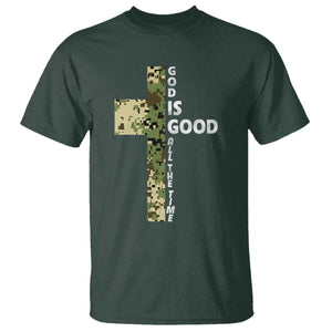 God Is Good T Shirt Camo Cross Religious Jesus Faith Bible Verse Inspirational TS10 Dark Forest Green Print Your Wear