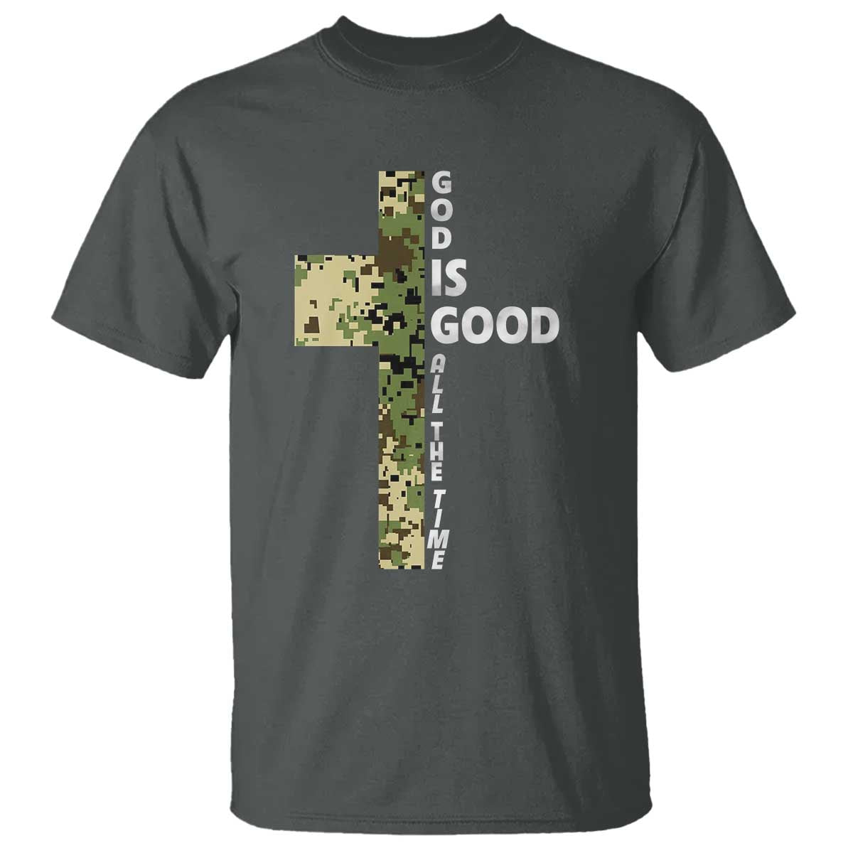God Is Good T Shirt Camo Cross Religious Jesus Faith Bible Verse Inspirational TS10 Dark Heather Print Your Wear