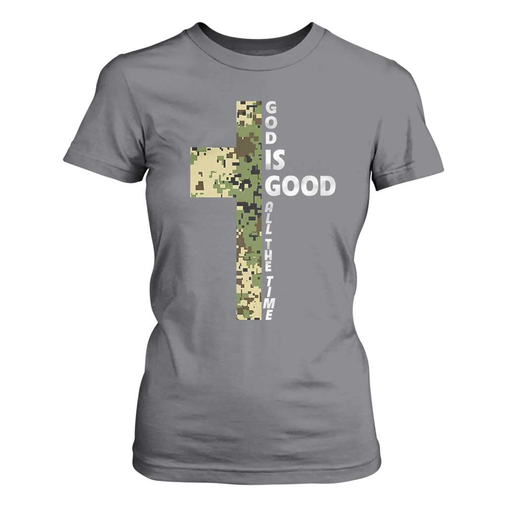 God Is Good T Shirt For Women Camo Cross Religious Jesus Faith Bible Verse Inspirational TS10 Charcoal Print Your Wear