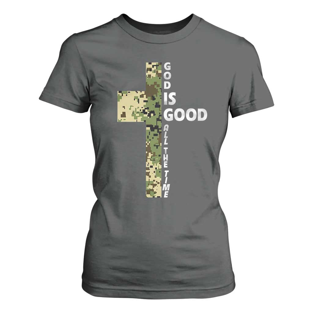 God Is Good T Shirt For Women Camo Cross Religious Jesus Faith Bible Verse Inspirational TS10 Dark Heather Print Your Wear