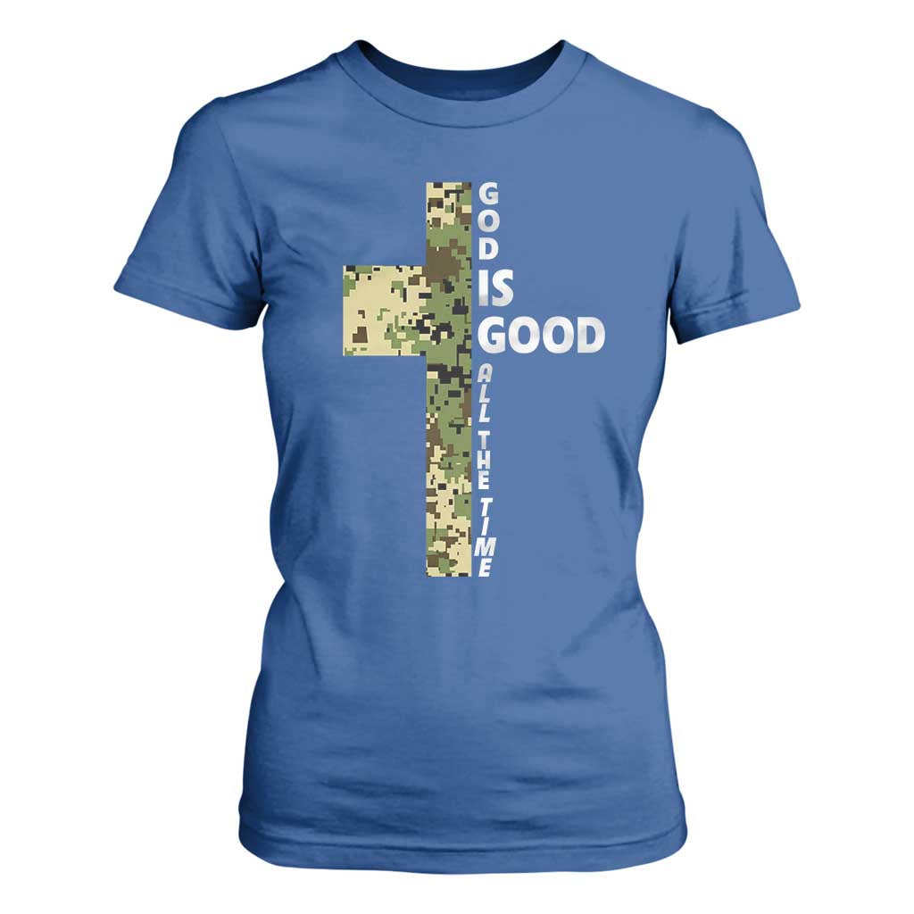 God Is Good T Shirt For Women Camo Cross Religious Jesus Faith Bible Verse Inspirational TS10 Royal Blue Print Your Wear