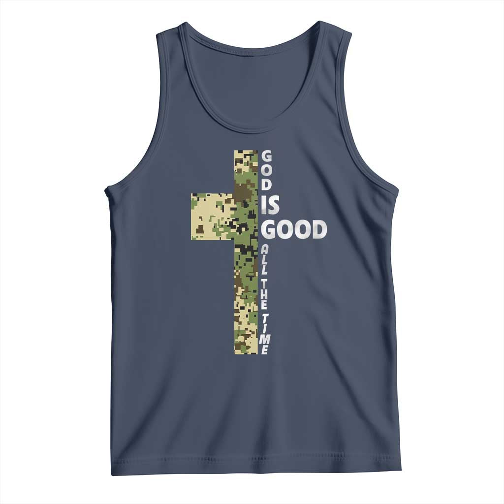 God Is Good Tank Top Camo Cross Religious Jesus Faith Bible Verse Inspirational TS10 Navy Print Your Wear