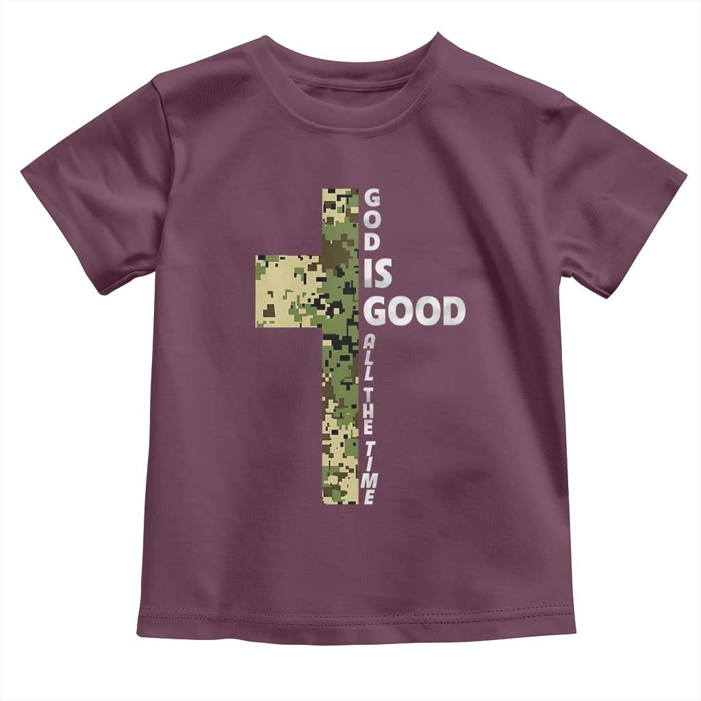 God Is Good Toddler T Shirt Camo Cross Religious Jesus Faith Bible Verse Inspirational TS10 Maroon Print Your Wear
