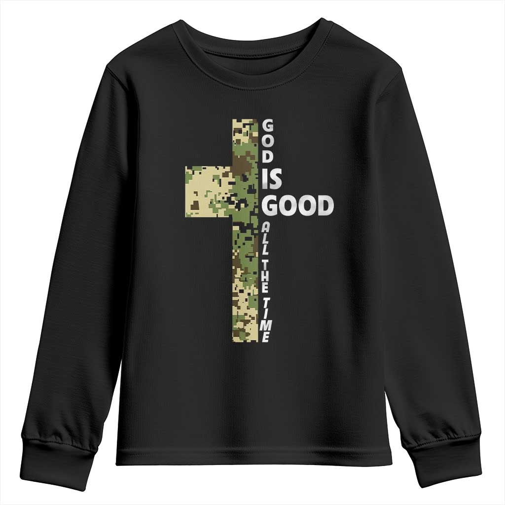 God Is Good Youth Sweatshirt Camo Cross Religious Jesus Faith Bible Verse Inspirational TS10 Black Print Your Wear