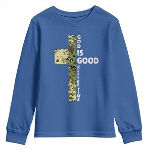 God Is Good Youth Sweatshirt Camo Cross Religious Jesus Faith Bible Verse Inspirational TS10 Royal Blue Print Your Wear