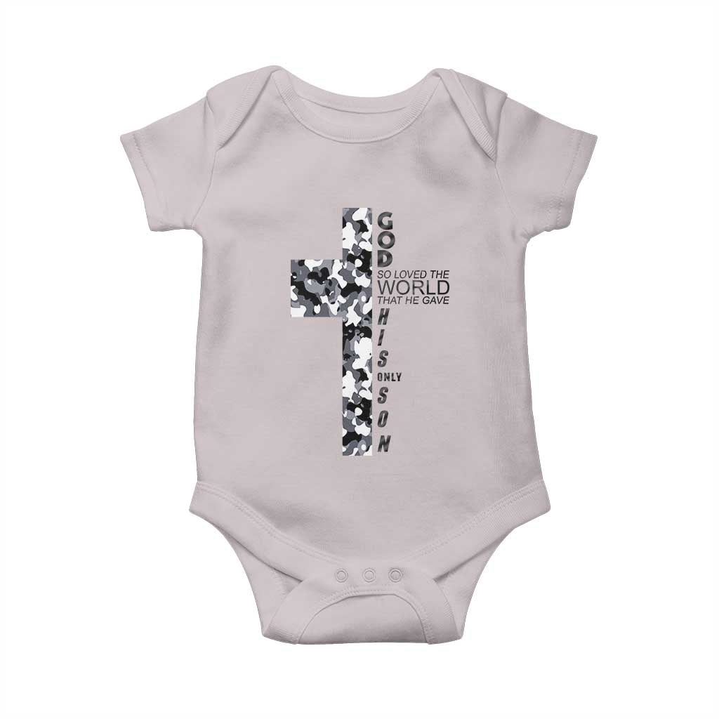 Son Of God Jesus Baby Onesie Camo Christ Cross Christian 9 John 3 16 TS10 Ice Gray Print Your Wear