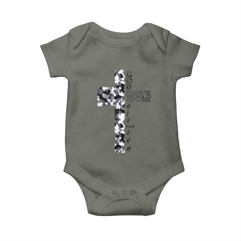 Son Of God Jesus Baby Onesie Camo Christ Cross Christian 9 John 3 16 TS10 Military Green Print Your Wear
