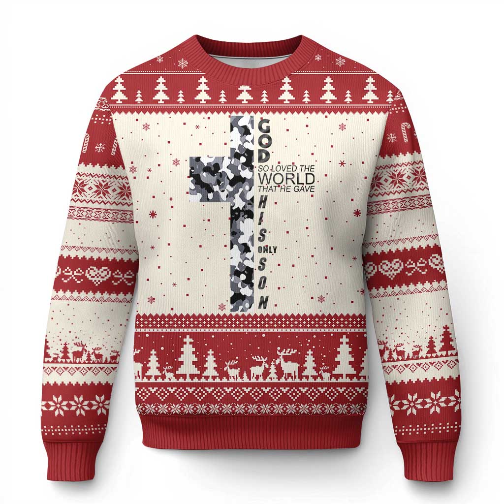 Son Of God Jesus Ugly Christmas Sweater Camo Christ Cross Christian 9 John 3 16 TS10 Beige Red Print Your Wear