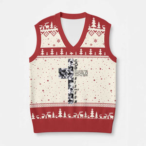 Son Of God Jesus V-Neck Knit Sweater Vest Camo Christ Cross Christian 9 John 3 16 TS10 Beige Red Print Your Wear