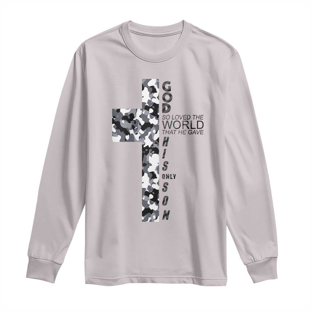 Son Of God Jesus Long Sleeve Shirt Camo Christ Cross Christian 9 John 3 16 TS10 Ice Gray Print Your Wear
