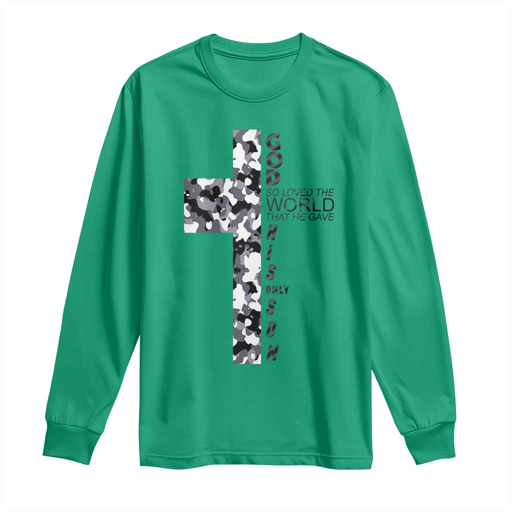Son Of God Jesus Long Sleeve Shirt Camo Christ Cross Christian 9 John 3 16 TS10 Irish Green Print Your Wear